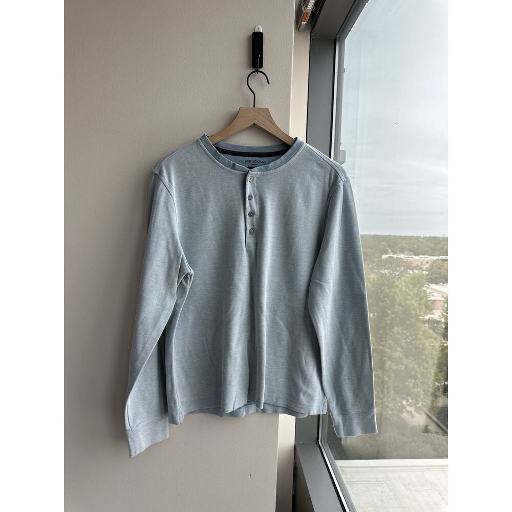UNTUCKit Blue Knit Crew Neck Button Henley Long Sleeve Pullover Sweater M